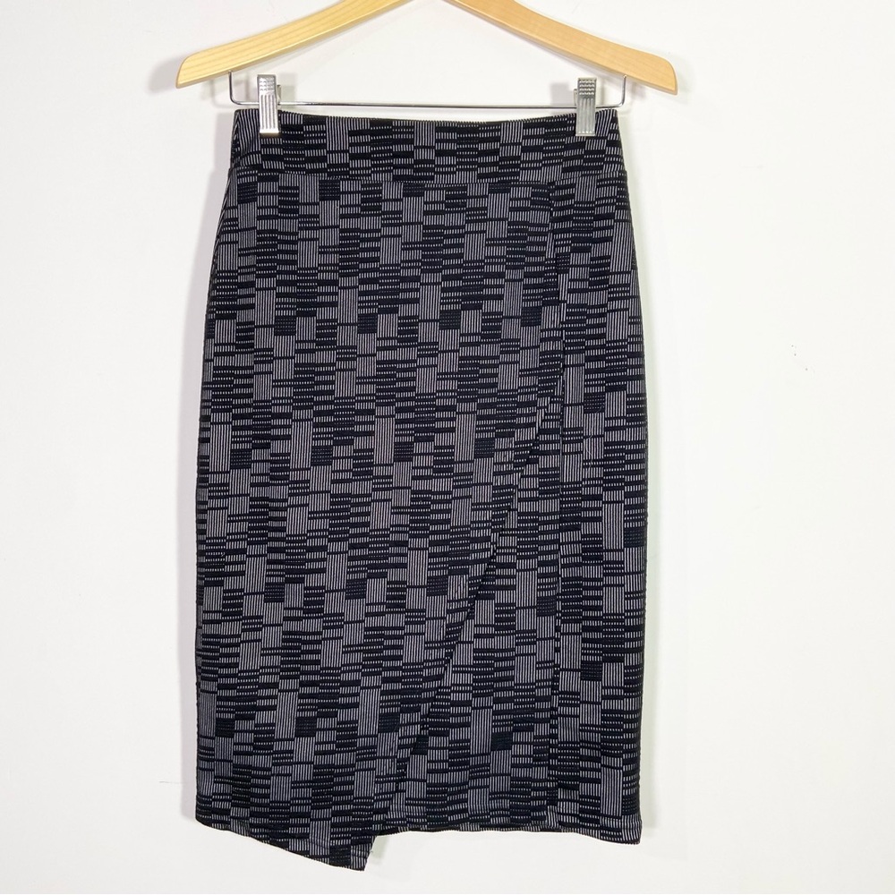 Maeve Anthropologie Gray Black Geometric Print Midi Length Pencil Skirt